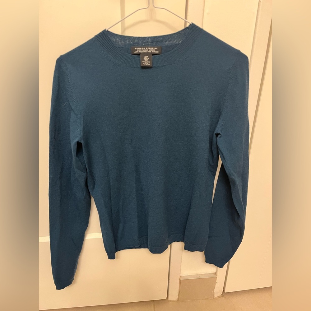 Banana Republic Teal Women's Crew Neck Sweater Fine Merino wool